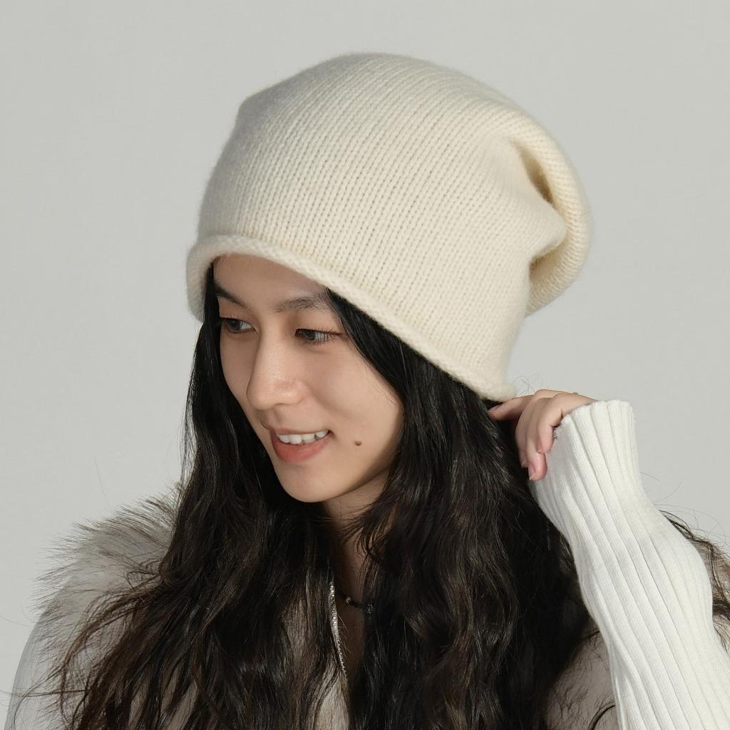 Autumn and winter new% all-wool small crimping cold hat warm ear protection wool hat solid color knitted hat