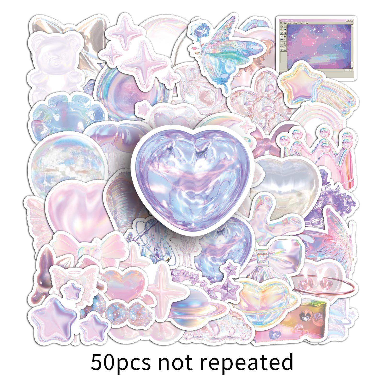 50 Sheets Cute Cartoon DIY Phone and Mirror Stickers - Colorful Girly Dreamy Style