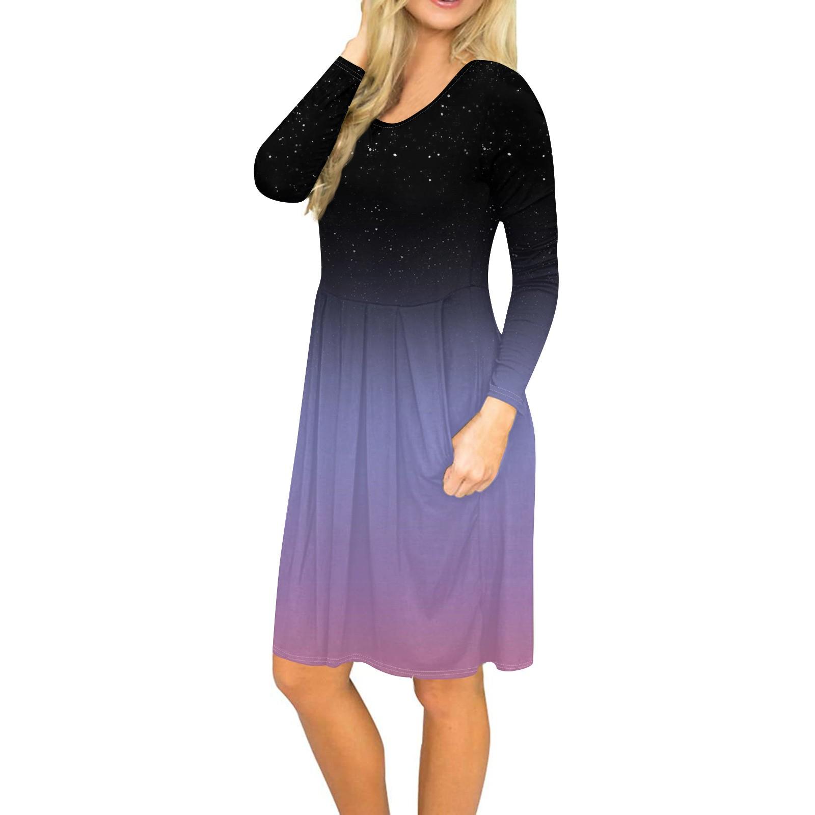 

Женское платье с длинным рукавом, плиссированное, свободное, повседневное платье с карманами, платья длиной до колена L чёрный