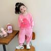 Girls' Little Monster Print Sweatshirt & Sweatpants Set - Spring/Autumn Casual Two-Piece Outfit