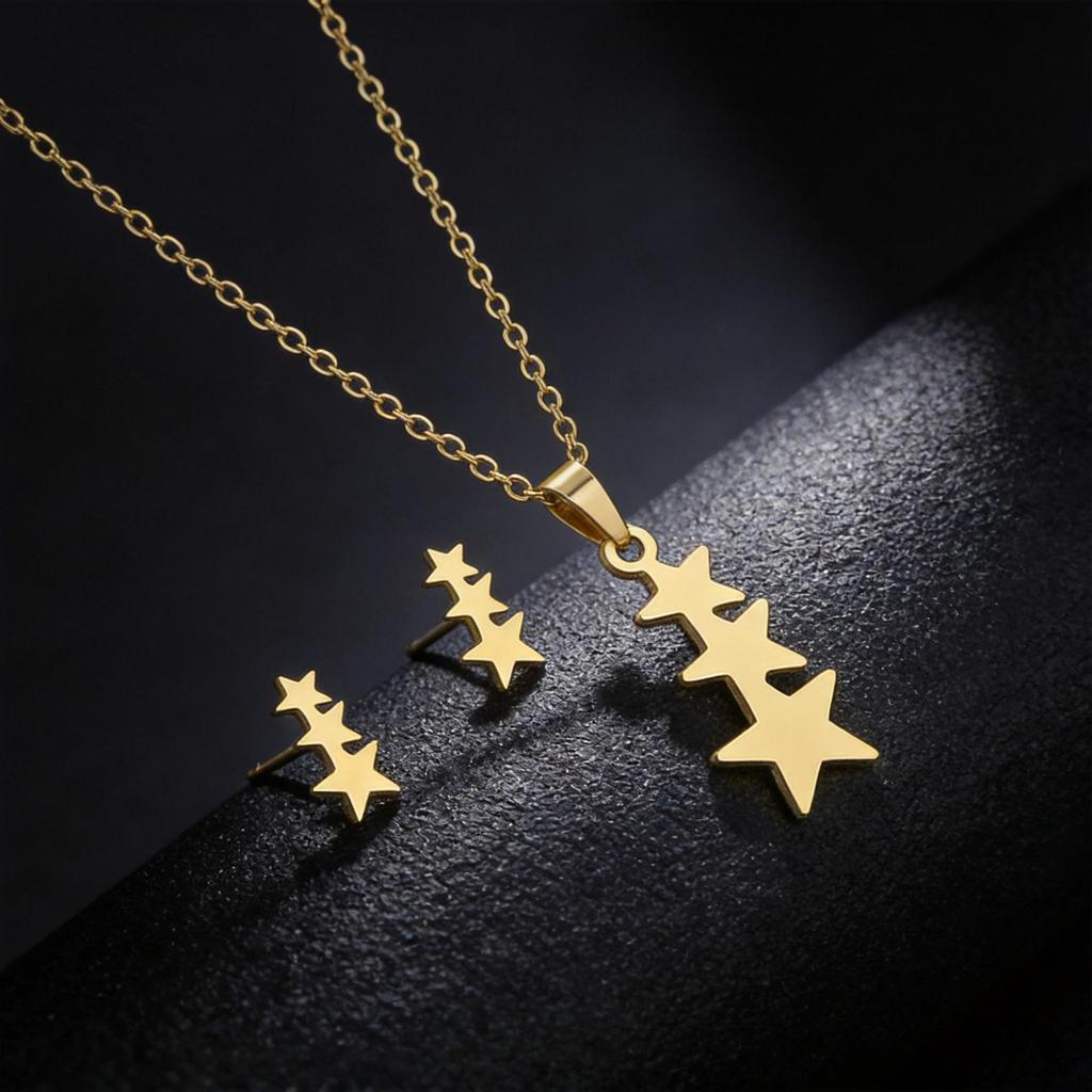 European Fashion Star & Moon Clavicle Necklace and Earring Set