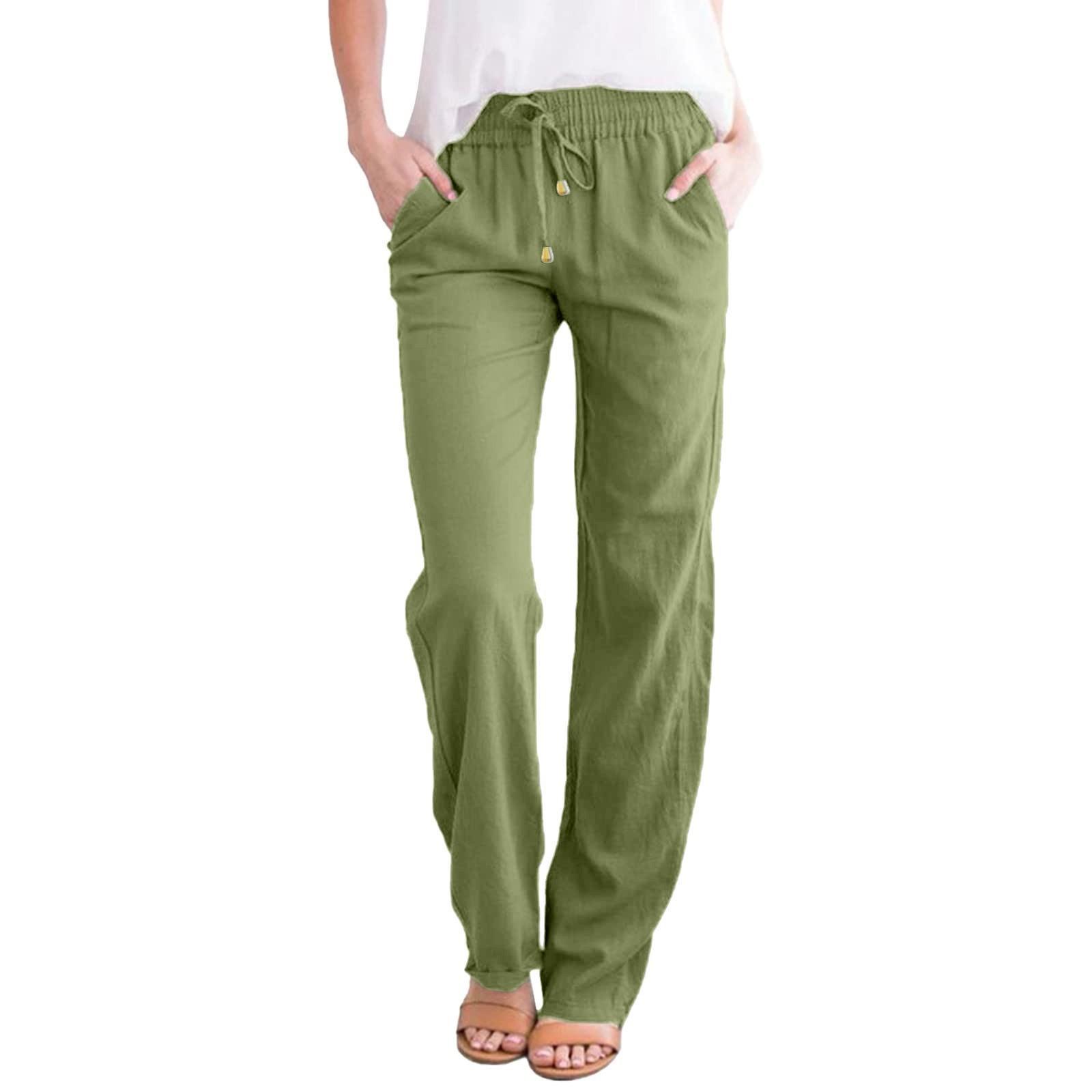 

Women s Casual Color Cotton And Linen Wide Leg Pants With Elastic Waist Long Pants XXXL