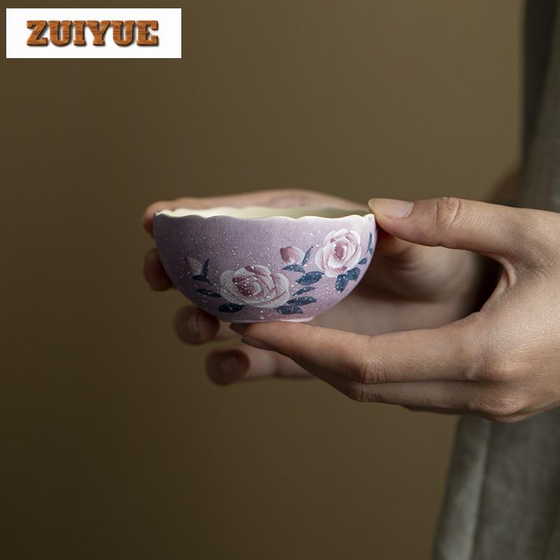 85ml Hand-painted Monet Rose Teacup Ancient Tea Bowl Single Cups Tea-tasting Smelling Cup Chazhan Master Cups Cafes Supplies