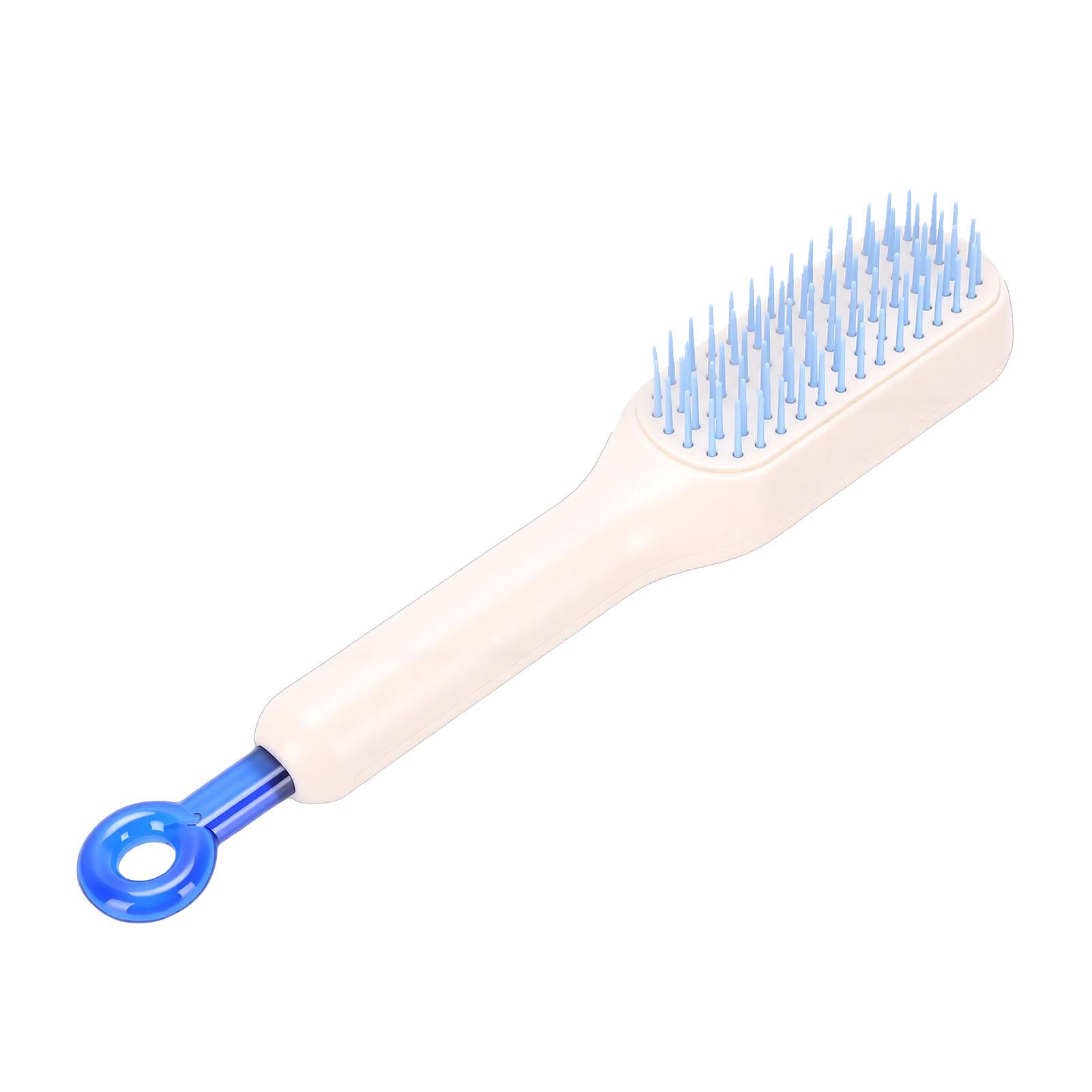 

Retractable Hair Brush Self Cleaning Hair Brush with Ergonomic Pull Ring for Detangling Styling White