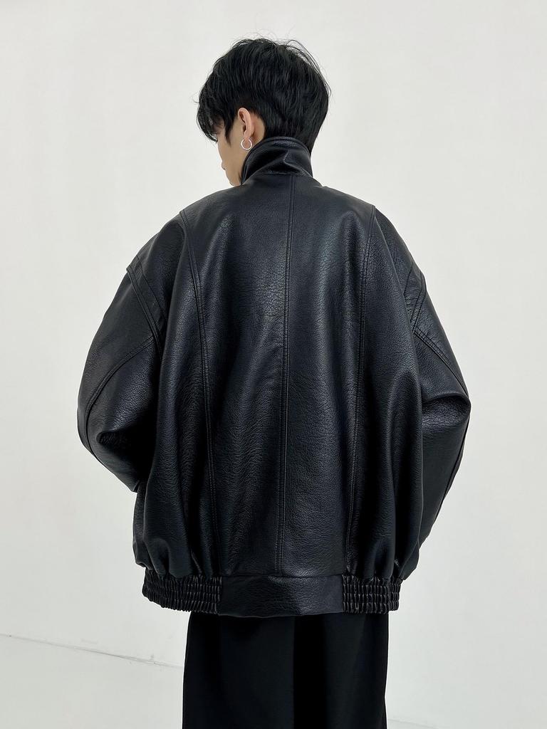 Men's Retro PU Leather Motorcycle Jacket, Thickened, High-End Spring/Autumn Pilot Style, Trendy American Short Design.