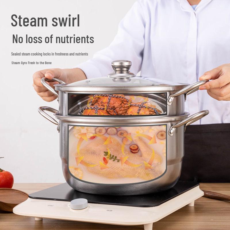 American Style Stainless Steel Multi-Functional Double-Layer Steamer Pot for Cooking and Soup