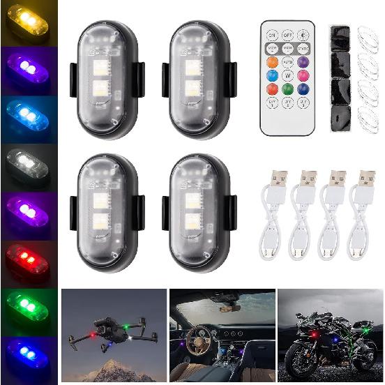 2PCS Wireless LED Strobe Lights with Remote Control, Waterproof USB Charing 8 Colors Mini LED Lights, High Brightness Anti-Collision Warning LED
