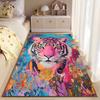 Colorful Tiger with Floral Art suitable as a non-slip mat for the living room or bedroom sofa