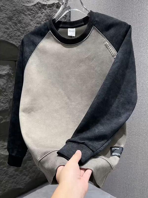 Koreanischer Stil Herren Tie-Dye Farbblock Rundhals Hoodie für Frühling & Herbst - Jugendlicher Lässiger Leichter Luxus Pullover