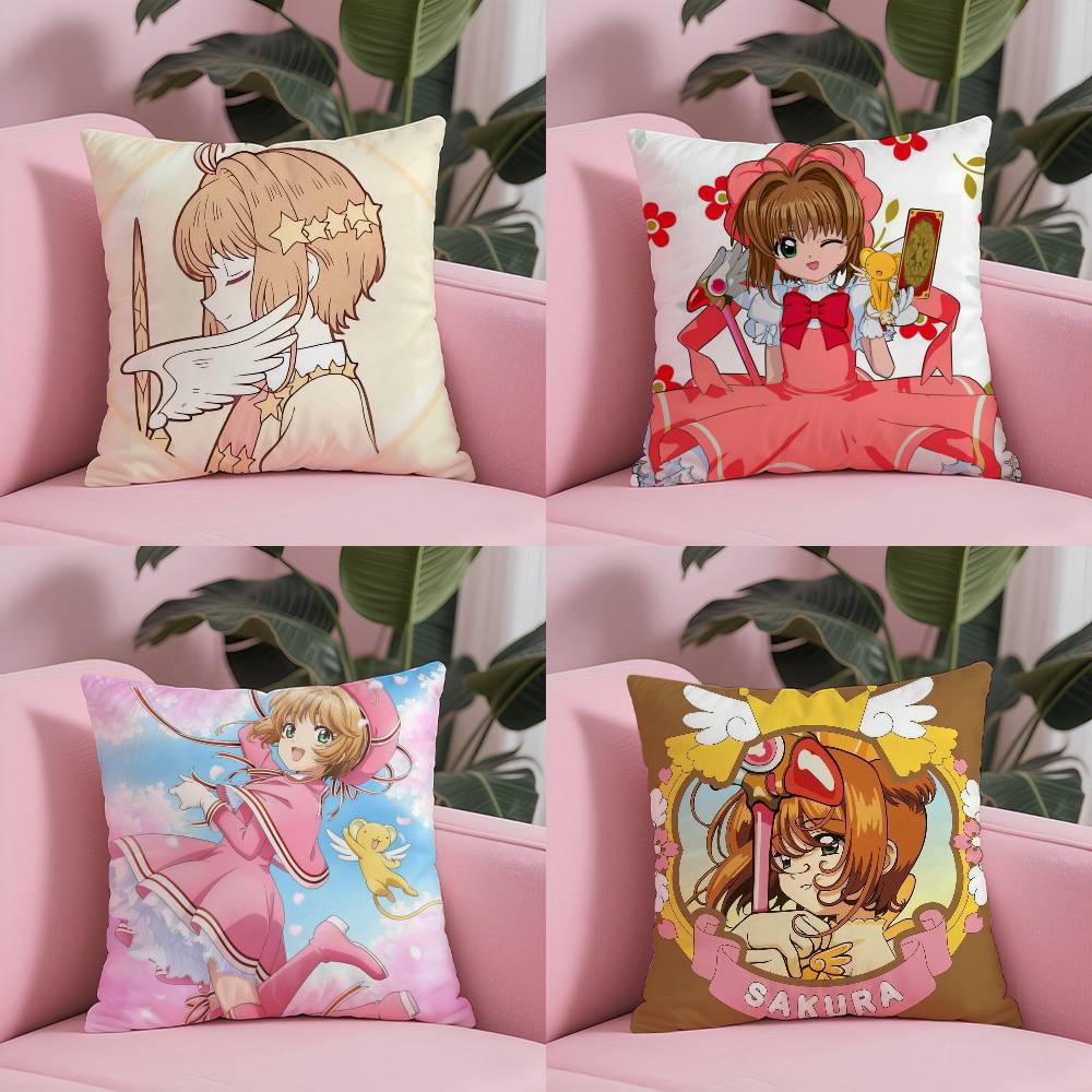 C-Cute Sakura Kinomoto Pillow Case Anti-Dustmite Pillowcase Invisible Zipper Silky Short Plush Sofa Cushion Cover