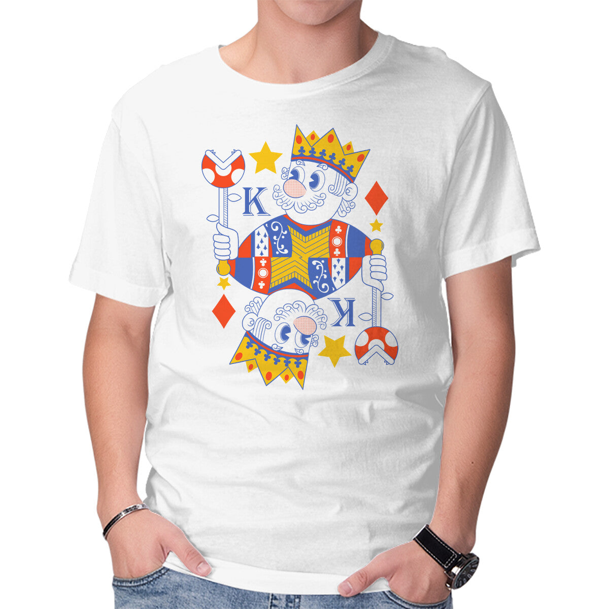 Unisex Crew Neck T-Shirt Mushroom King Graphic Short Sleeve Casual Tee XXXL