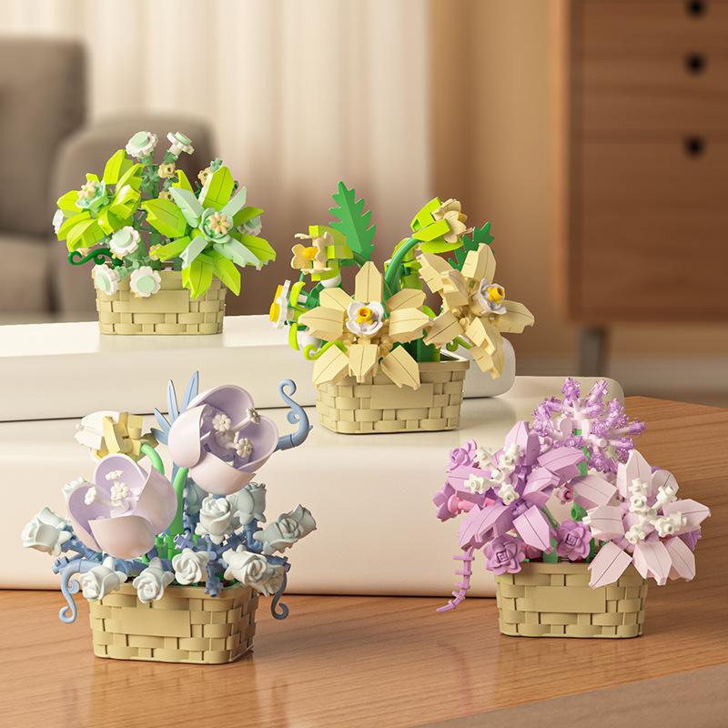 Flower Bouquet Constructor Blocks Home Decoration Flowers Building Block Toy Assembly Toy Birthday Gift for Children Girl Adults