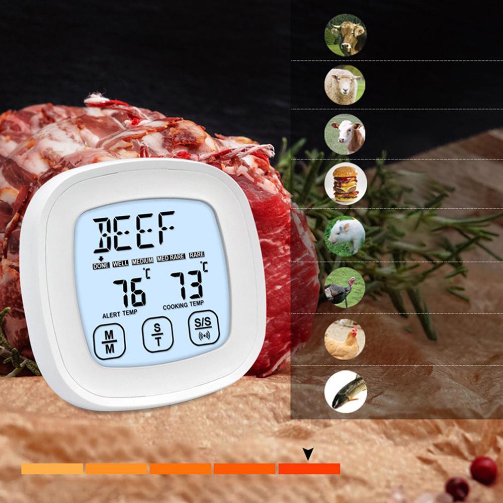 Digital Meat Thermometer LCD Touchscreen Barbecue Timer Food Cooking Thermometer Probe Steak BBQ Temperature Gauge Kitchen Cooking Tools