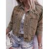 New Arrival Women's Plus Size Beaded Stretch Denim Top Jacket