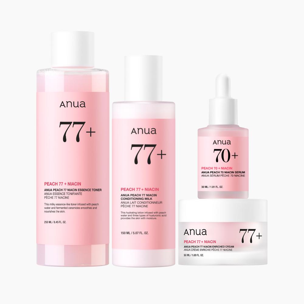ANUA Peach Makeup Boost 3 Step Skincare Set Peach Toner + Serum + Milk/Cream Brightening & Hydrating Care