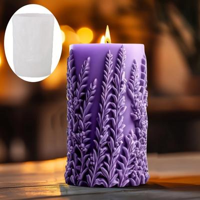 DIY 2025 Lavender Relief Cylindrical Candle Silicone Mold Flower Plant Relief Mold Candle Making Tools Lavender Gypsum Molds