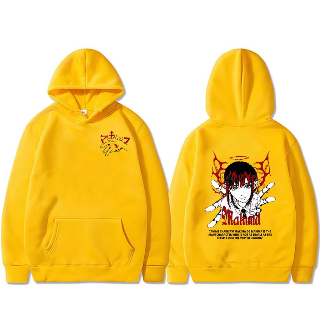 Anime Chainsaw Man Huvtröja Vintage Tecknad Makima Grafisk Huvtröja Herr Dam Överdimensionerade Huvtröjor
