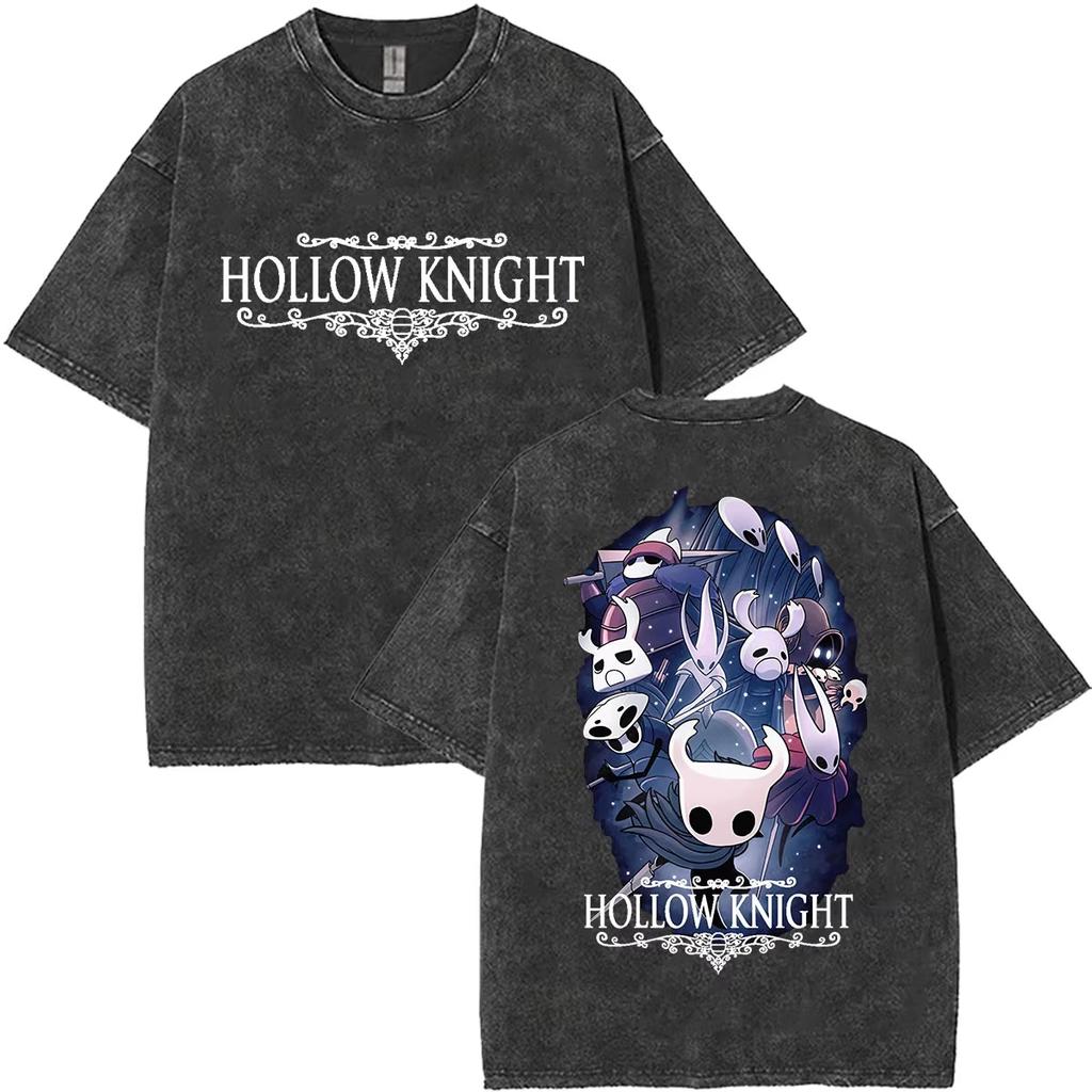 Summer Hot Sale 2026 Game Hollow Knight Washed T Shirt Men Women Vintage Top Hip Hop Streetwear Oversized Tshirt Short Sleeve Casual Clothing