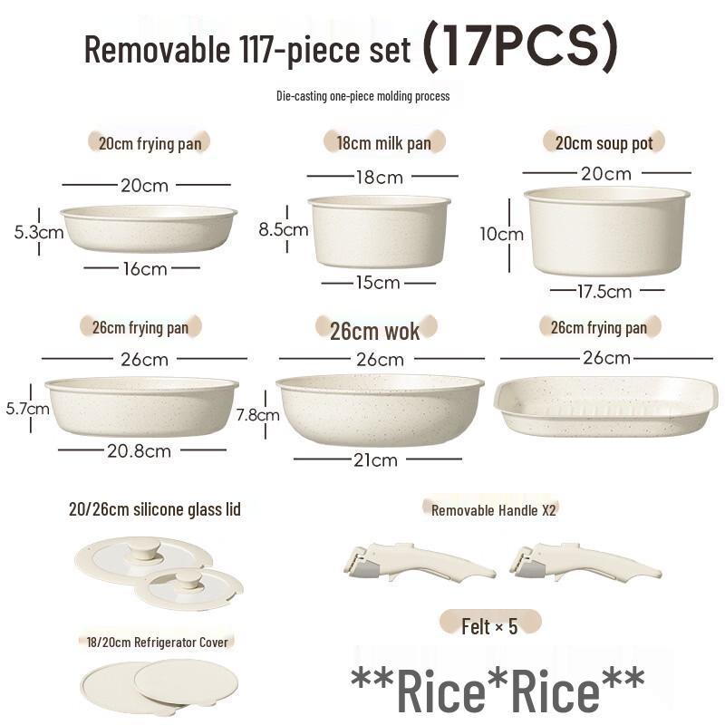 ZISIZ Detachable Handle Ceramic Cookware Set