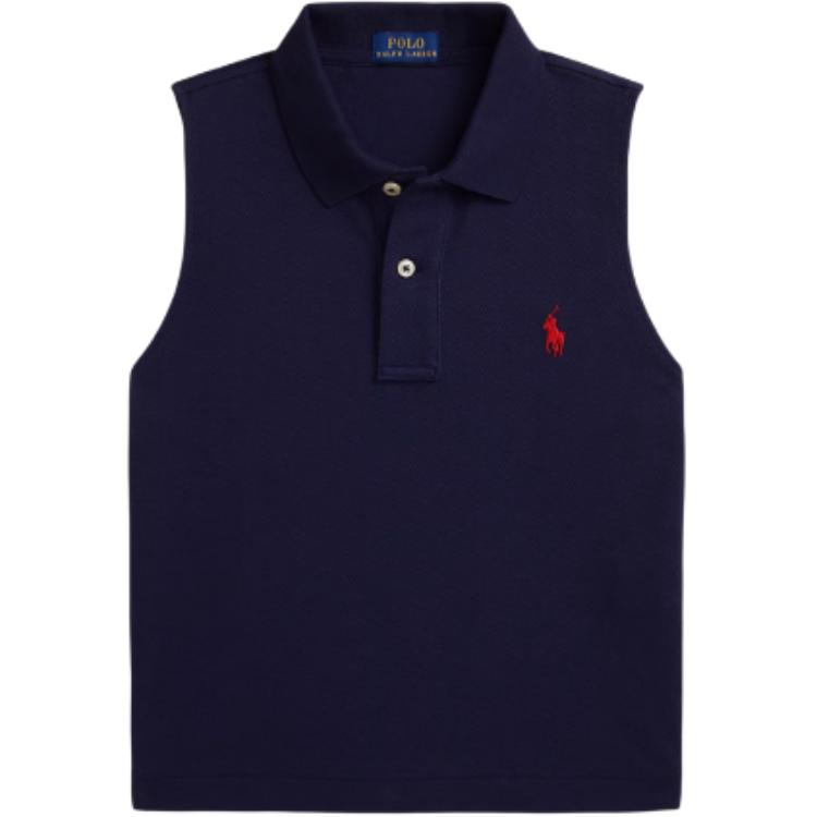 

Polo Ralph Lauren SS25 Однотонная хлопковая майка-поло без рукавов с вышивкой Small Pony, женские топы, темно-синий WMPOKNINB920254-410 M