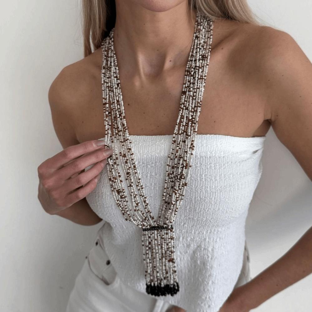 Floral Multi-Layer Beads Necklace Metal Chain Tassel Collarbone Chain Multi Layer Choker Girls