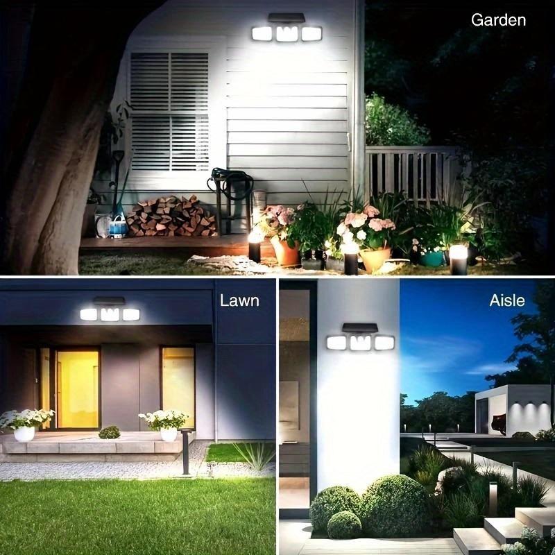74 LED Solar Outdoor Motion Sensing Safety Lights,3-head Rotatable LED Wall Light,suitable for Garden,courtyard,garage,street