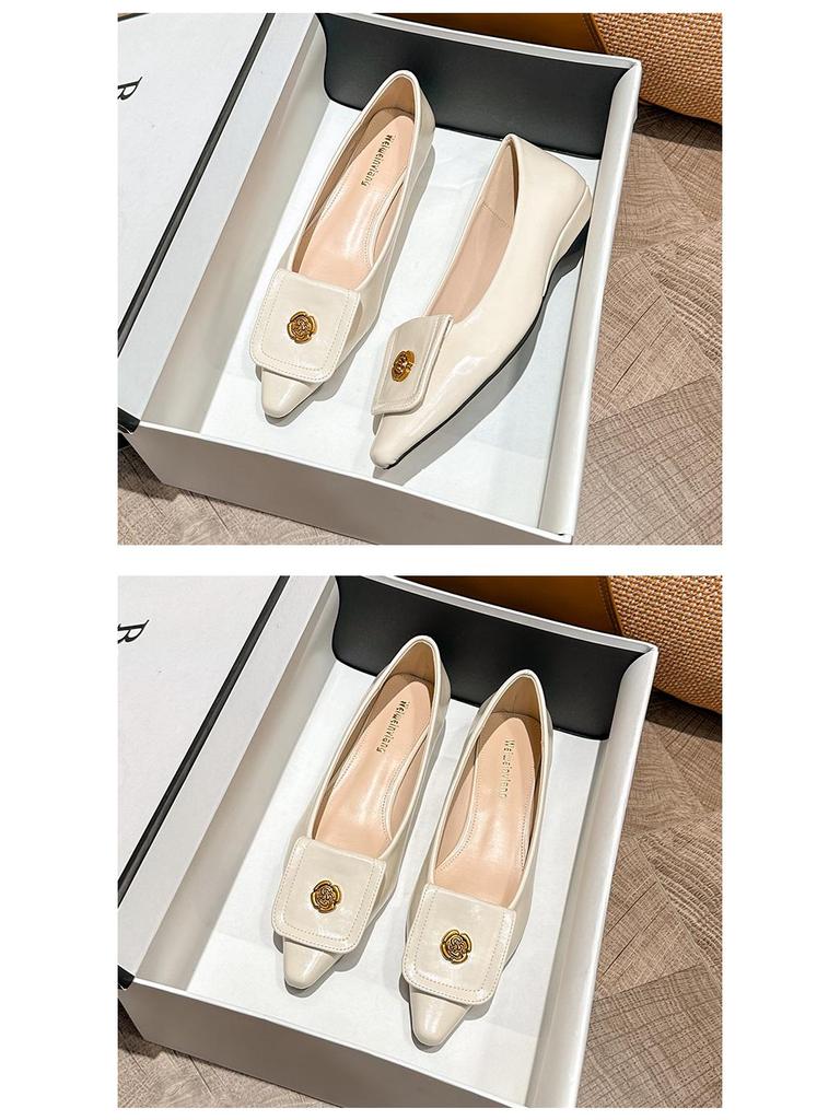 Weiwei Girl Pointed Toe Chunky Heel Mary Janes – French Style Soft Sole Low-Cut Shoes for Women