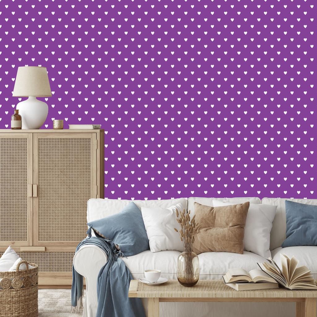 Hearts Wallpaper Purple, White and Lavender 50x1000