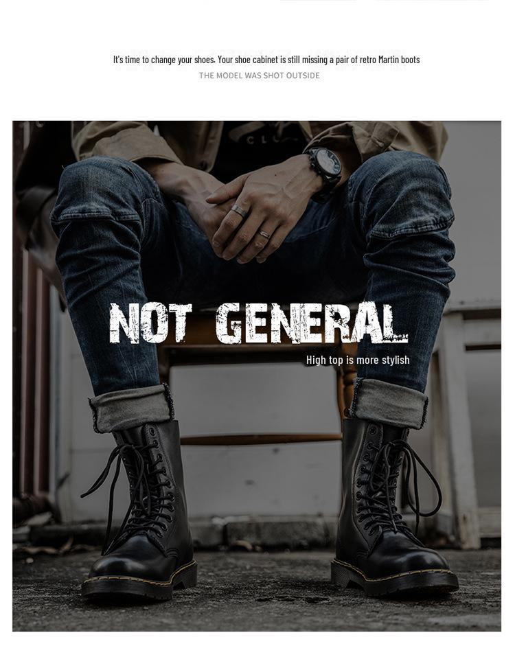 1490 British Style 10-Hole Large-Size Couple's Leather Short Boots, Round-Toed Motorcycle Shoes for Men and Women.