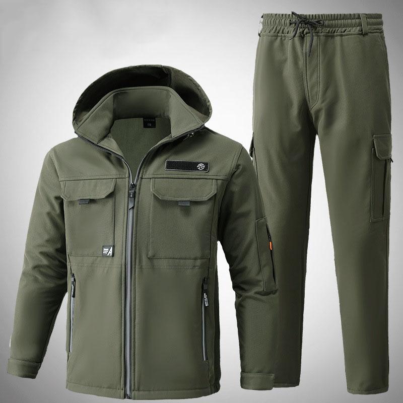 Warm Tracksuit Men Outdoor Sport Suits Winter Two Piece Set Men's Padded Thickened Windproof Waterproof Riding