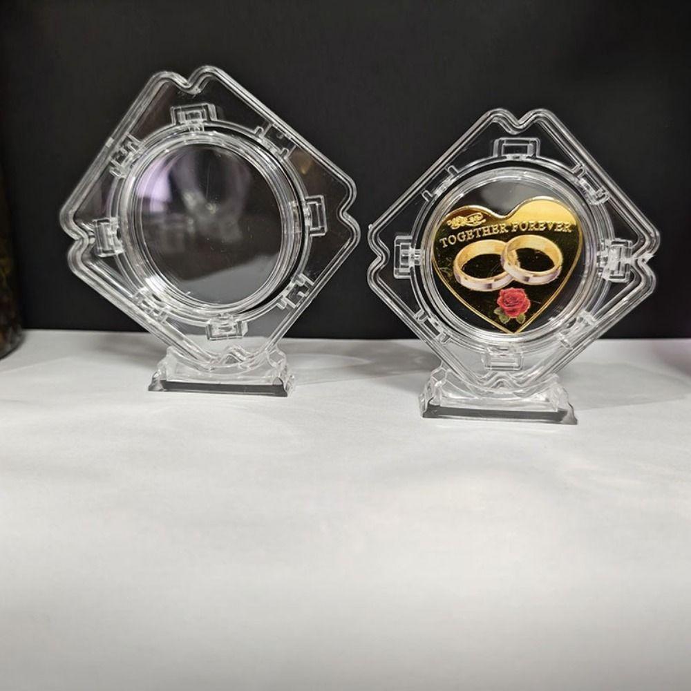 4PCS Decorative Rotatable Coin Storage Box Plastic Medal Storage Box Coin Display Box  Office