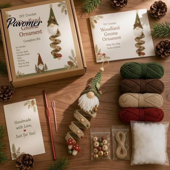 Parent Child Interaction Activities DIY Crochet Gnome Ornament Kit, Christmas Theme Soft Knitted Craft Thanksgiving Handmade Gift Sets Set,