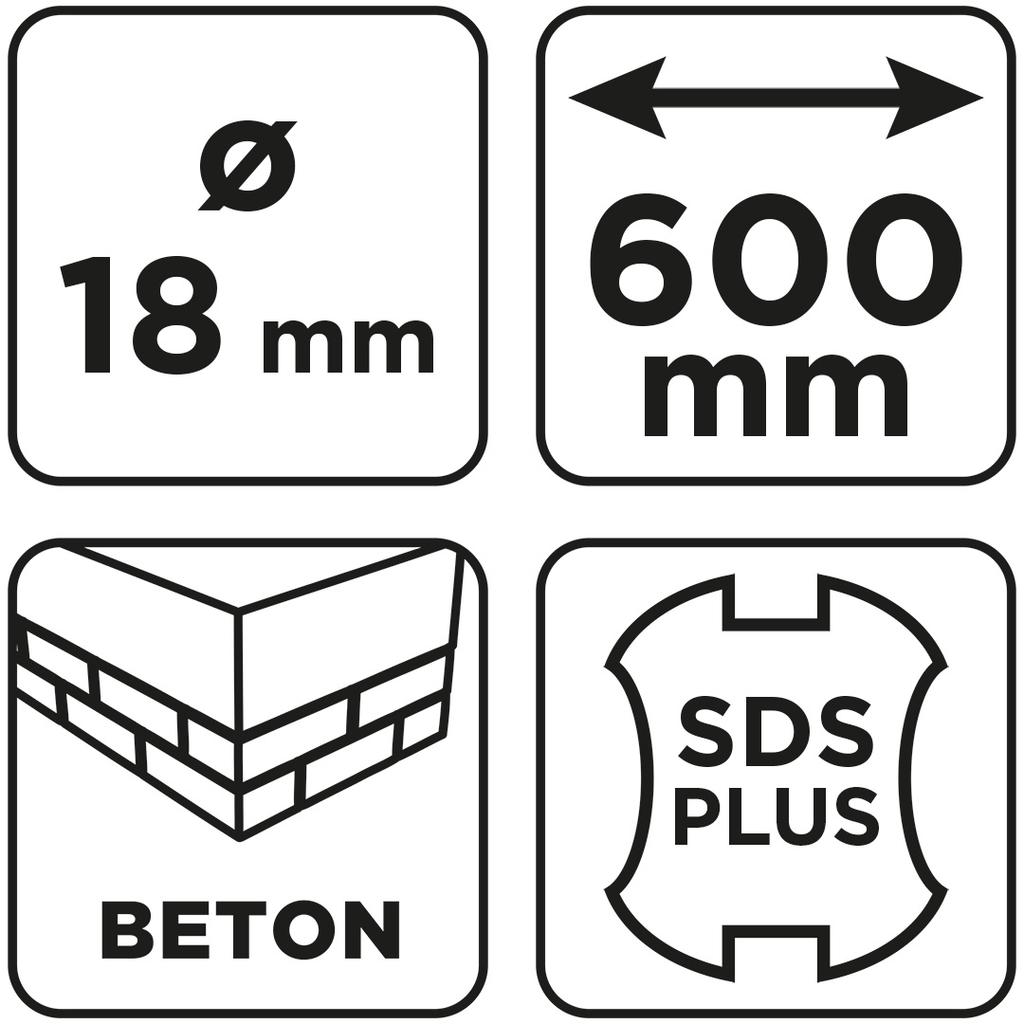 Wiertło do betonu SDS Plus z podwójną spiralą 18 x 600 mm