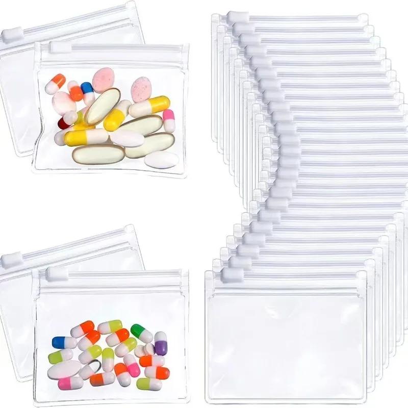 Mini Colorful Pill Dispenser Bag Reusable Medicine Zip Bags Self-Sealing Jewelry Storage Pouch Portable Travel Waterproof Bags