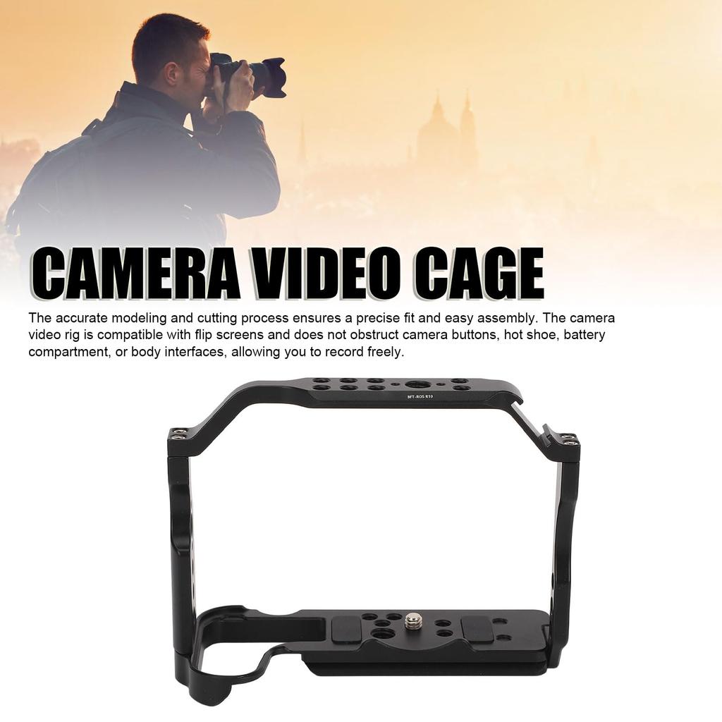 Camera cage for R10 mirrorless aluminum video rig with Arca 38mm slide screw cold shoe mount camera, slot, 1/4" 3/8" holes,