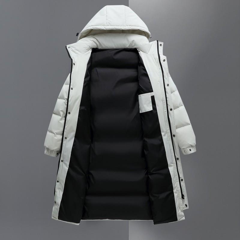 Mens Long Down Coat Over-the-Knee Winter Outdoor Windproof Hooded Jacket Youth Fashion