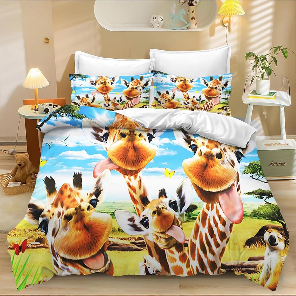 Giraffe Einzelbettwäsche-Set, Grasland Wildtier Gelbes Bettwäsche-Set für Kinder Erwachsene Set Weich mit Reißverschluss 2-teilig Giraffe Geschenke