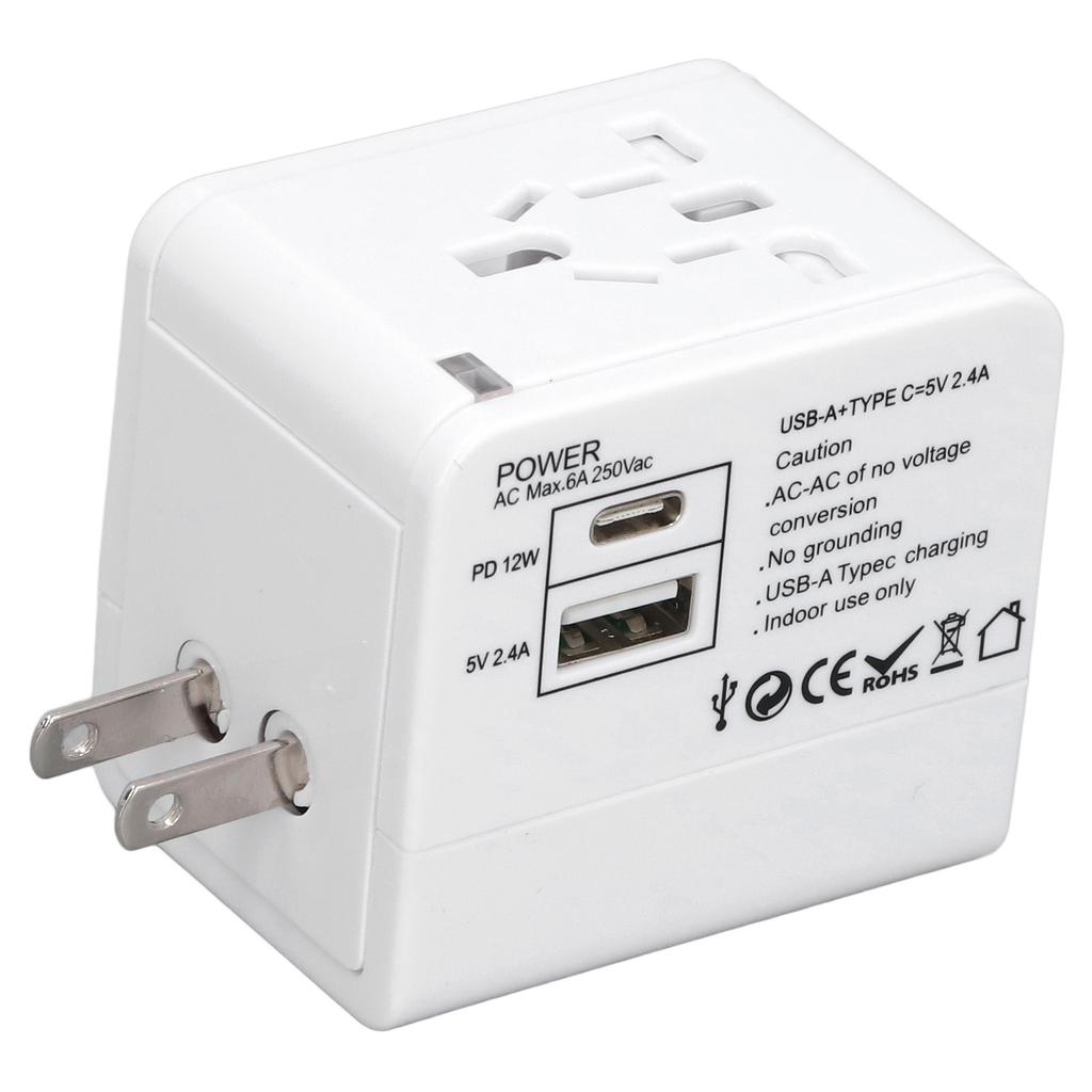 Universal Travel Power Adapter with USB A USB C Ports Safety Power Converter for Cell Phone Laptop