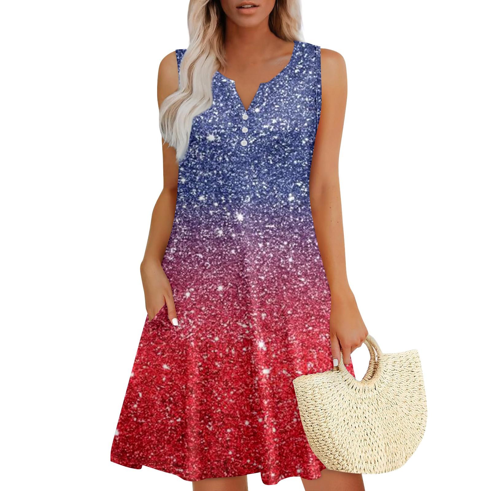 

Женские летние платья Свободные сарафаны без рукавов с V-образным вырезом Платье с карманами M красный