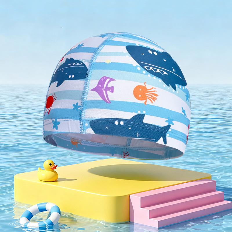 Kinder Niedlicher Aufdruck Badekappe Weicher Atmungsaktiver Stoff Badekappe Für Kinder Jungen Mädchen Sommer Strand Pool Wasserpark
