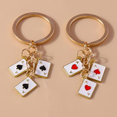 Creative Enamel Heart Ace Poker Keychain Playing Cards Keyring Pendants for Women Girl Handbag Accessories DIY Jewelry Gifts