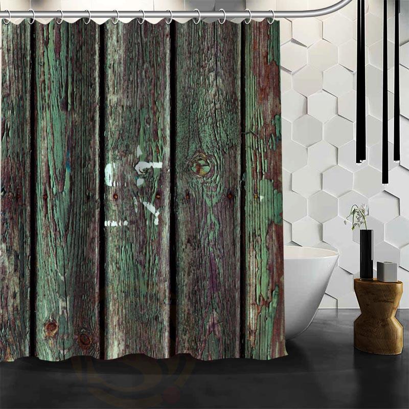 Aangepast Het oude hout, kleurrijk hout Douchegordijn Waterdicht Polyester Stof Aangepast Badkamergordijn Haken