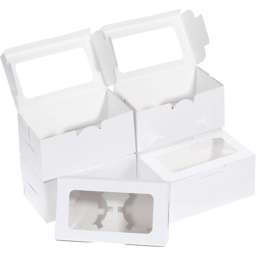 White 50 Pack Cupcake Boxes With Window And Inserts, 2 Hole Cake Boxes, Bakery Boxes, Cardboard Packaging Box