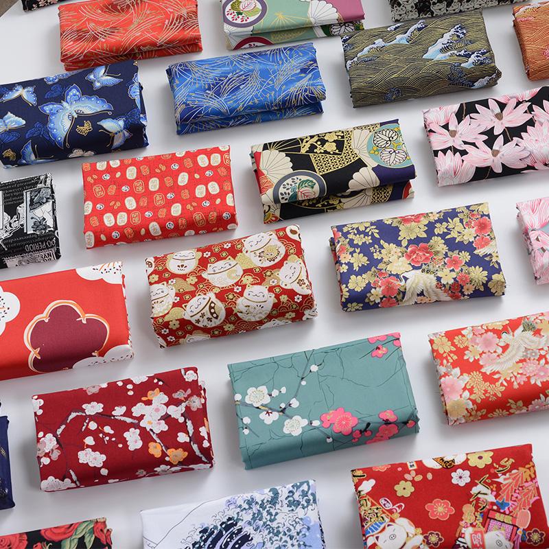 Japanese Style Fabric Printed Pure Cotton By The Meter for Kimono Cheongsam Doll Clothes Hanfu DIY Seiwng Cloth Bronzing Cat Red