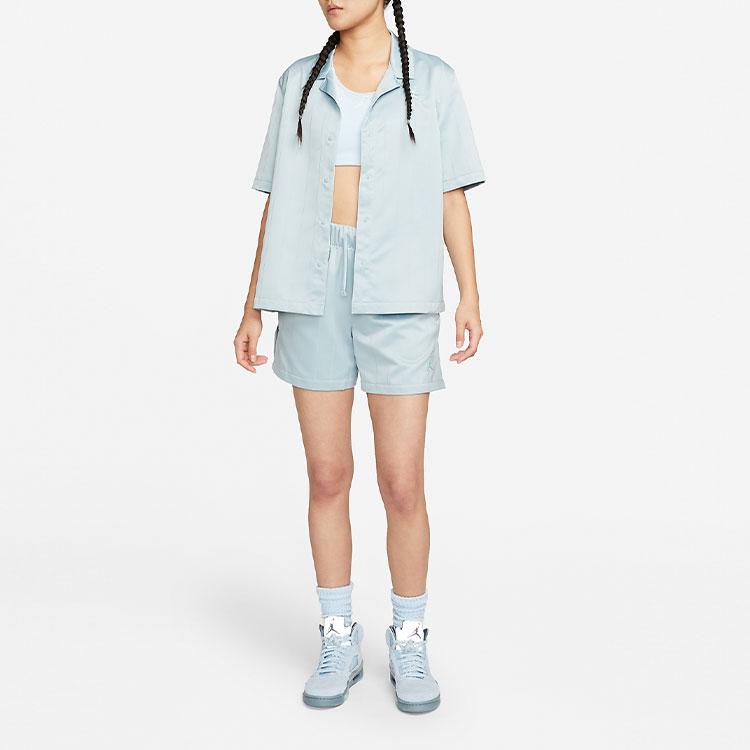 Jordan Heritage Solid Color Lace-Up Embroidered Logo Sports Training Running Shorts Women Shorts Blue DO5018-366