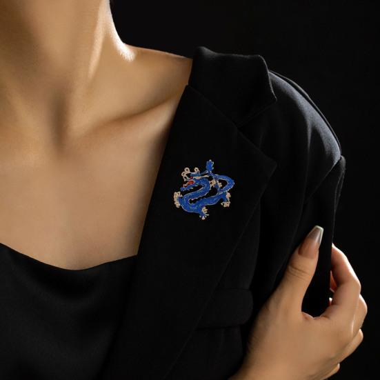 Ethnic Style Brooch Pin Unisex Dragon Shape Rhinestone Inlaid Enamel Pin