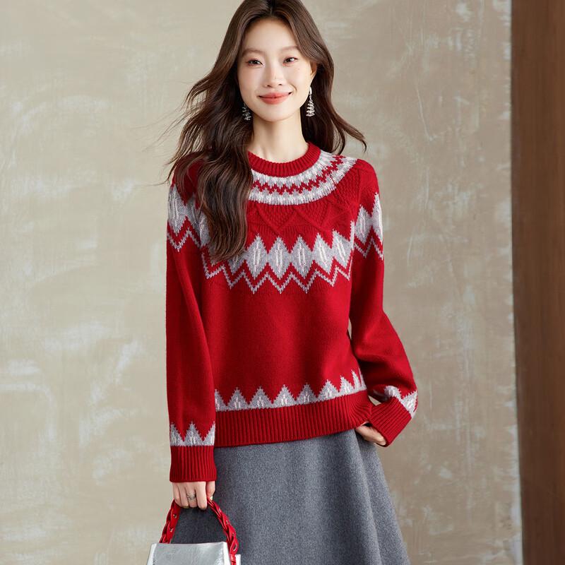 Srcr Women's Fair Isle Jacquard 100% Wool Sweater