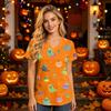 Women V Neck Short Sleeve Halloween Print Scrub Top with Pockets for Healthcare Work Uniforms Comfortable Fit