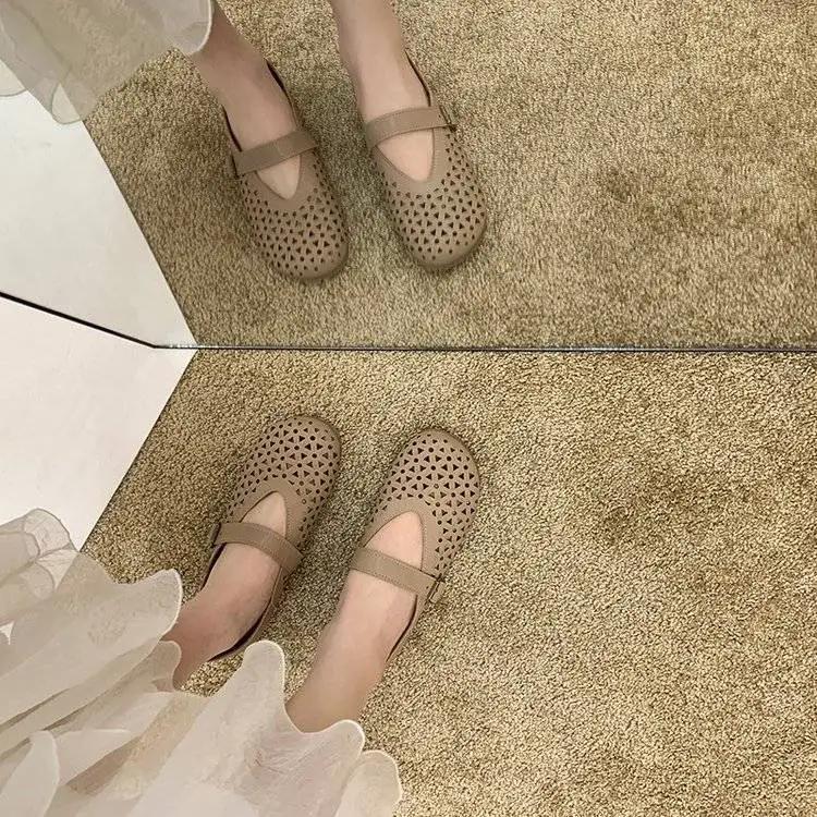 

Fashion Flat Khaki Hollow Ladies Footwear Round Toe Moccasins Kawaii Cute Flats Women s Shoes Elegant Dress Fashion L Luxury Brand E A 40