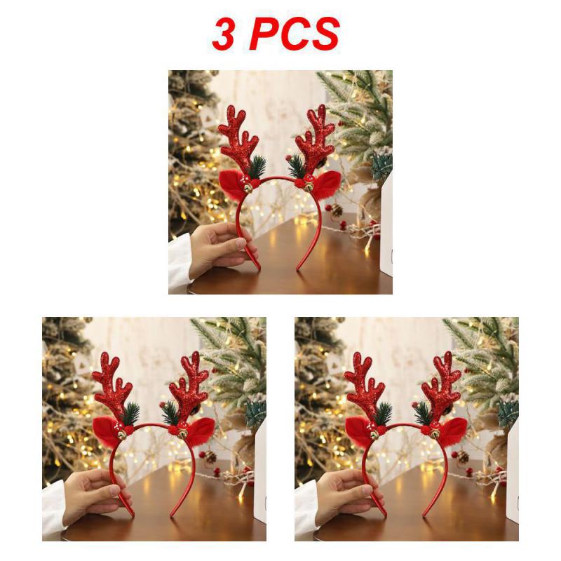 1~10PCS Christmas Headbands Sequins Reindeer Antlers Ears Hair Clips For Women Girl Halloween Party Cosplay Light Headdress